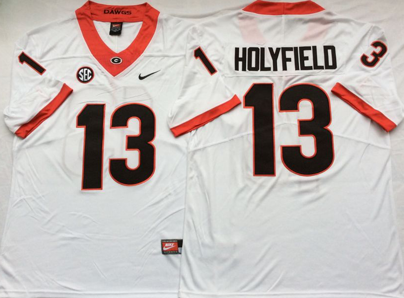 Men's Georgia Bulldogs Elijah Holyfield #13 White Jersey